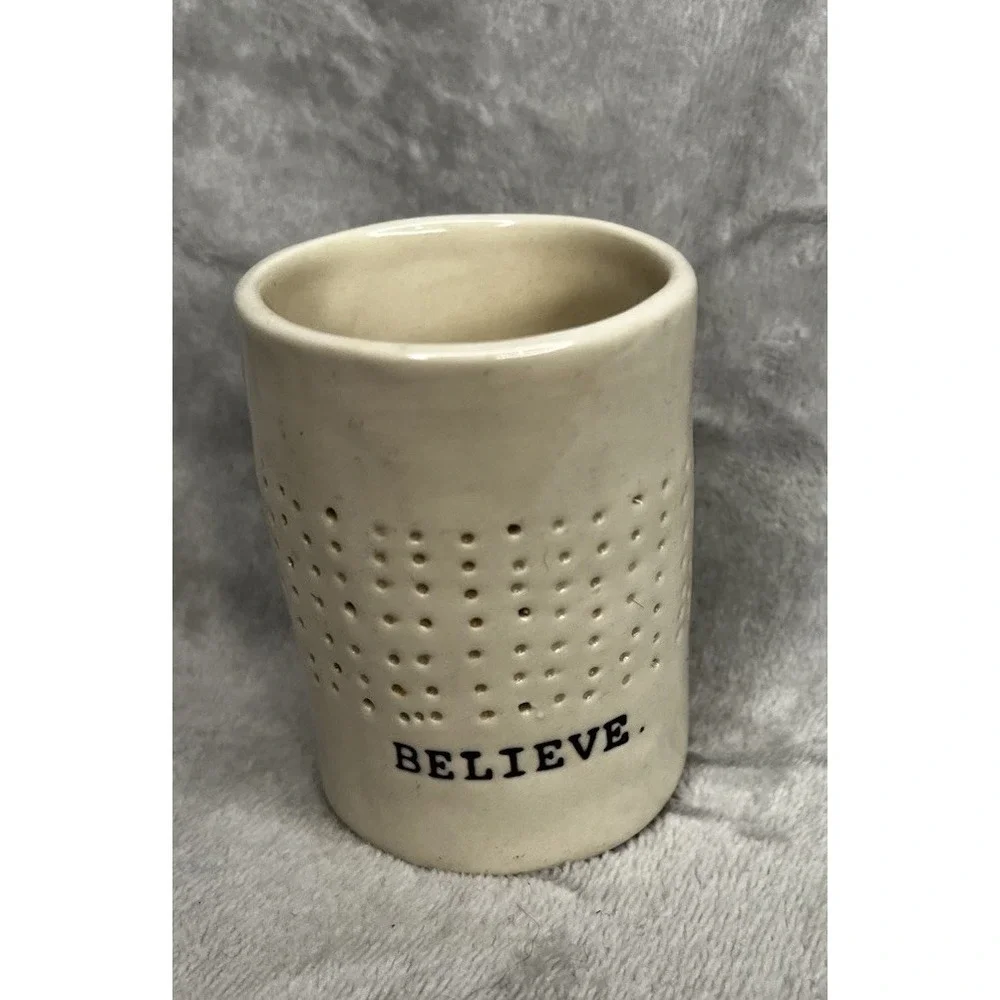 HTF~Vintage Rae Dunn Magenta Believe Early Candle Holder Votive Typewriter Font